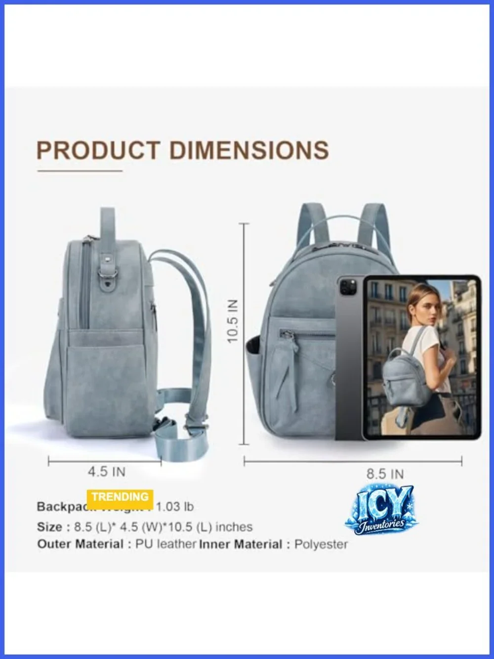 Waterproof Vegan Leather Mini Backpack Purse Women Cute Travel Daypack